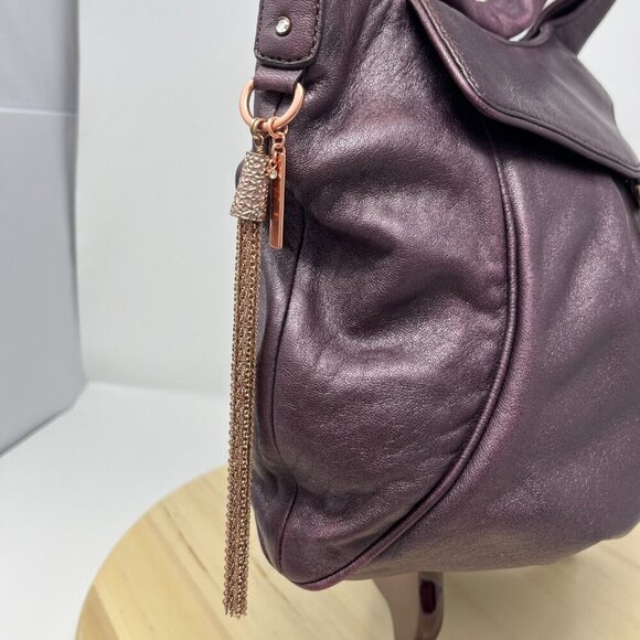 Laundry By Shelli Segal Bag SOFT Lambskin Leather Hobo Color Eggplant - Picture 3 of 15